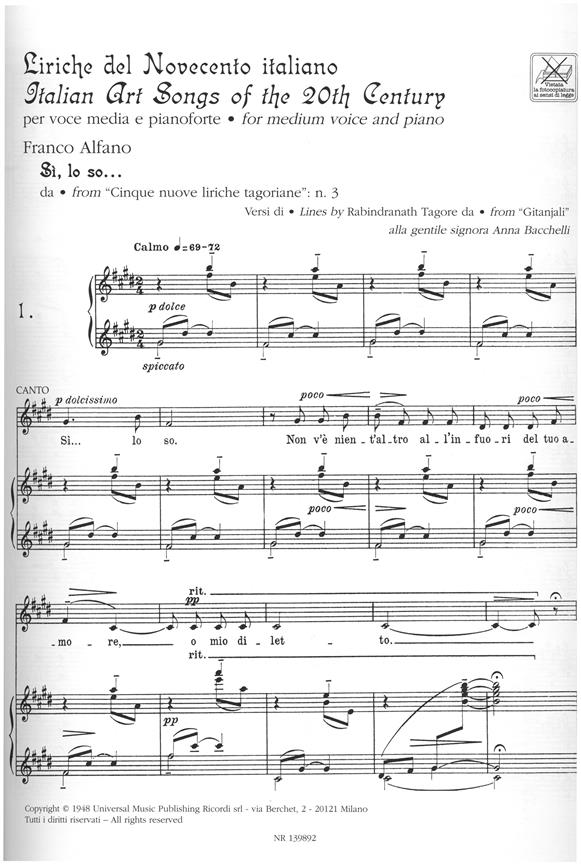 Liriche Del Novecento Italiano - pro zpěv a klavír